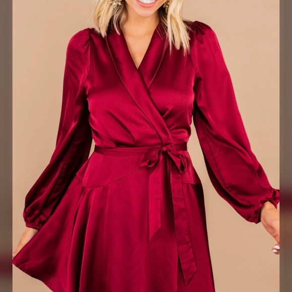 She & Sky Burgundy Wrap Dress - Picture 2 of 7